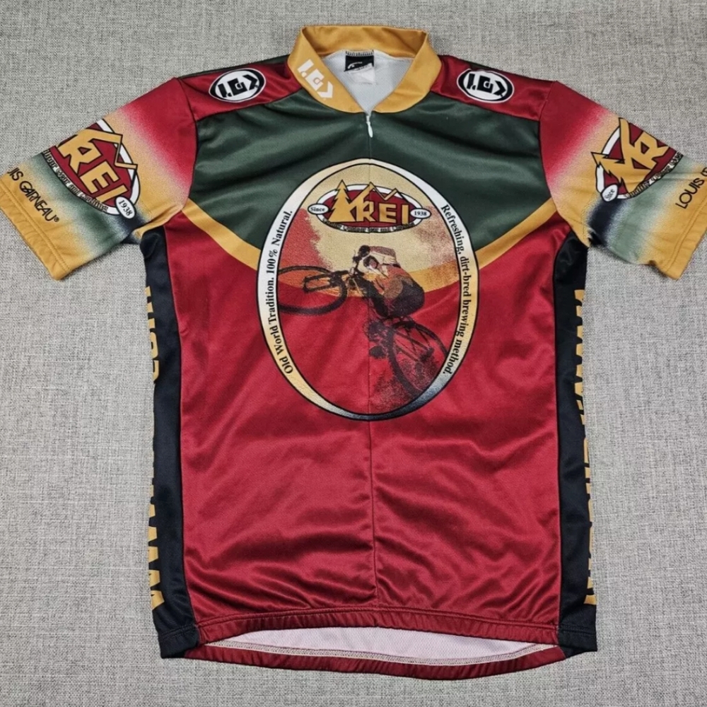 REI Cycling Jersey Mens Medium Big Logo Biking Riding Top Shirt Louis Garneau